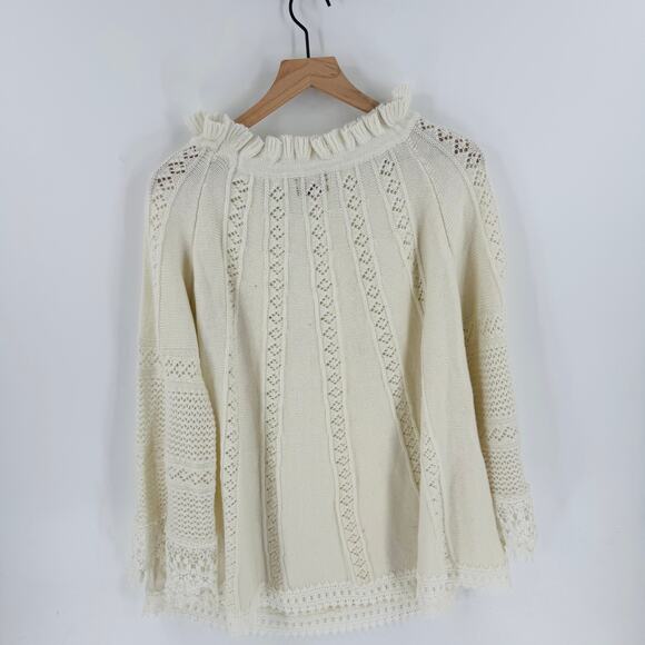 POL Ruffle Trim Rabbit Hair Wool Blend Sweater Beige Boho Cozy Size M Medium - Picture 3 of 10